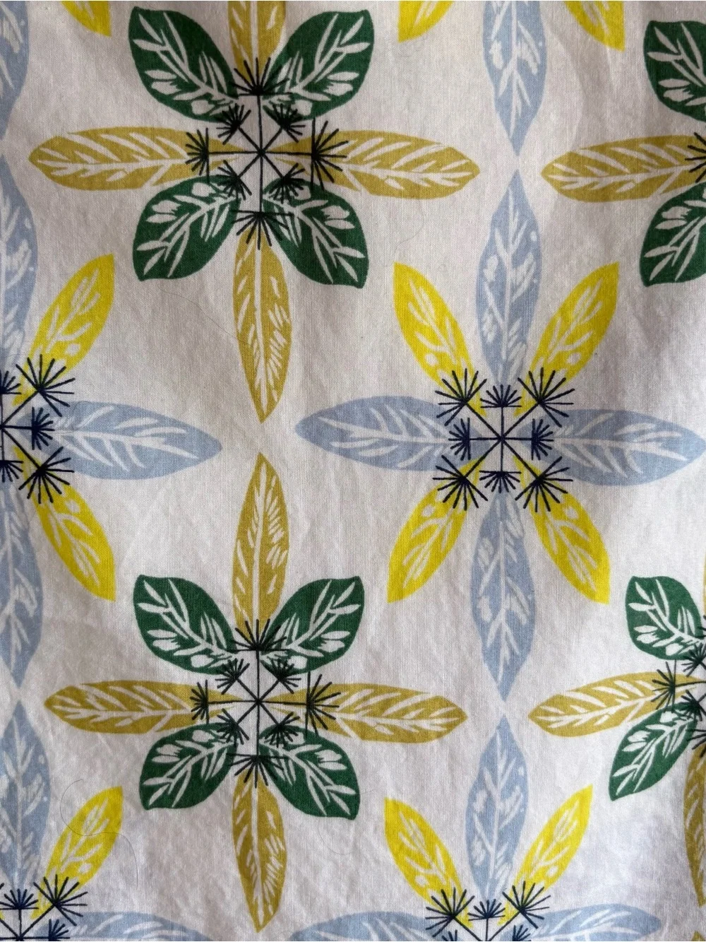 Anthropologie Double Sided Floral Blockprint‎ White Blue Tie Pillowcase Standart